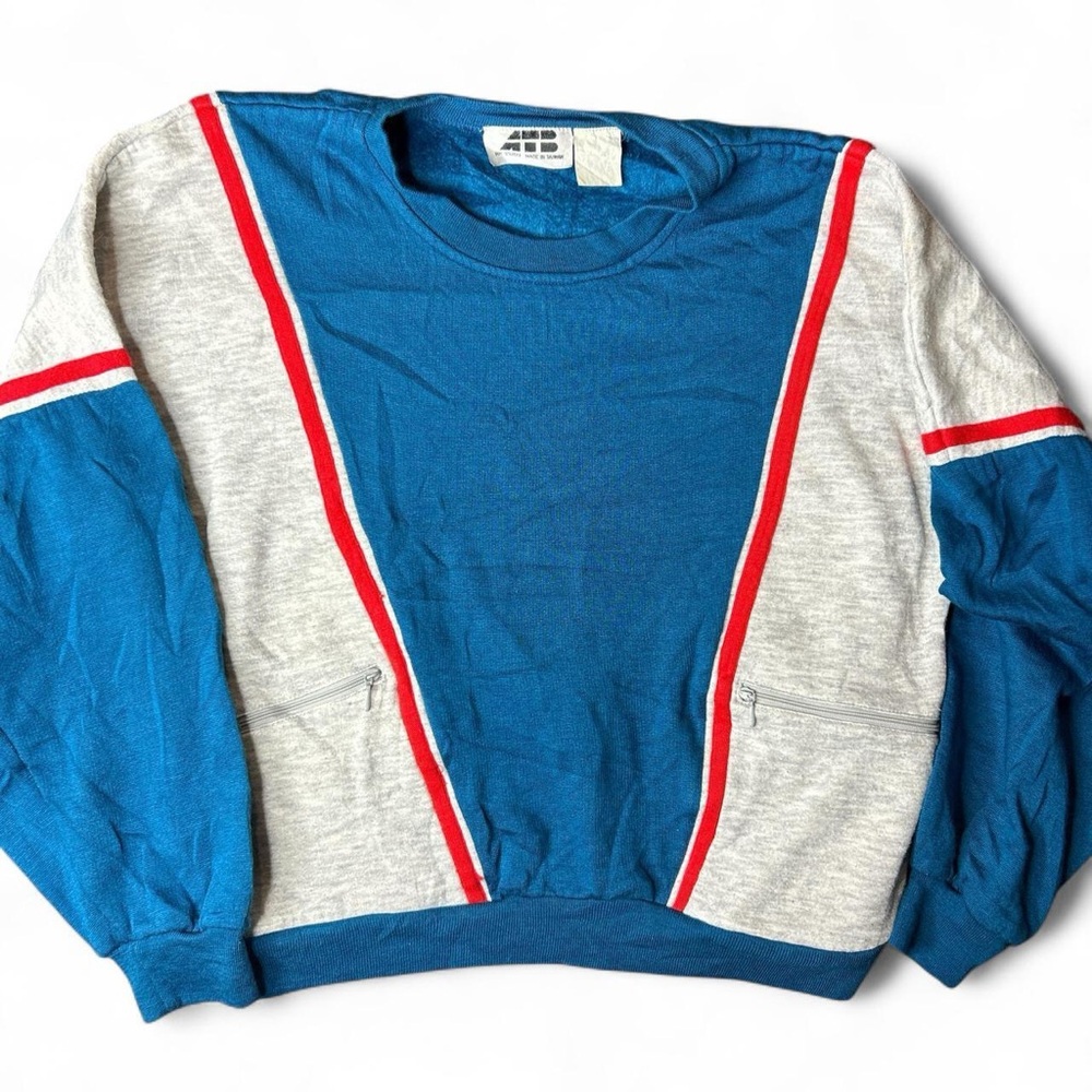 Vintage 80’s Colorblock Blue Red Gray Sweatshirt dolman sleeves retro athletic